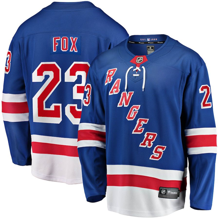 Men New York Rangers #23 Adam Fox Fanatics Branded Blue Home Breakaway Replica NHL Jersey